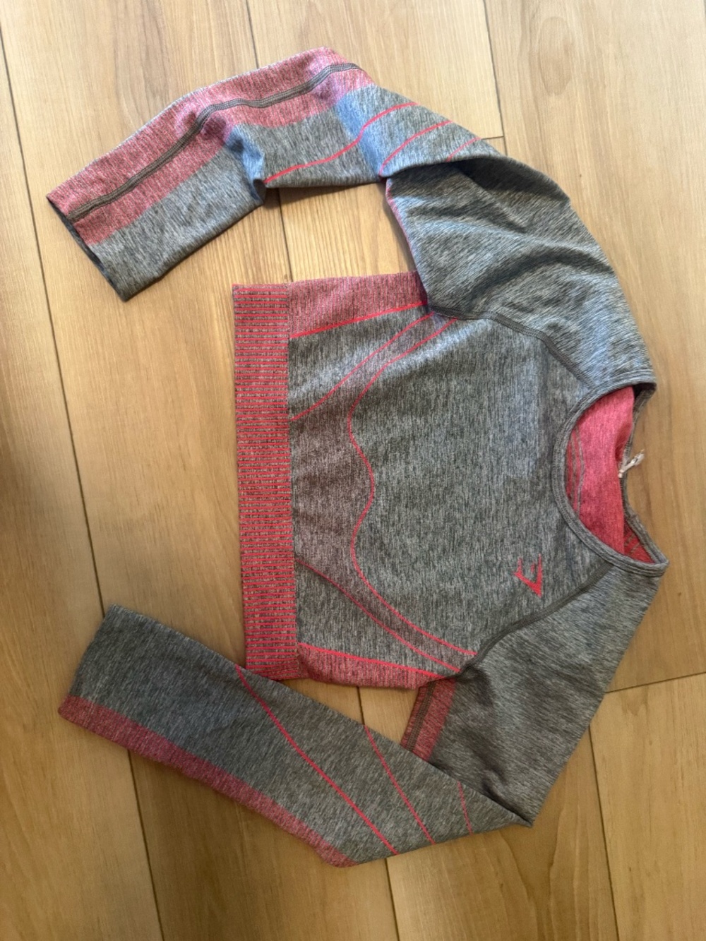 Gymshark Seamless Long Sleeve Crop Top Gray Pink XS Workout Top